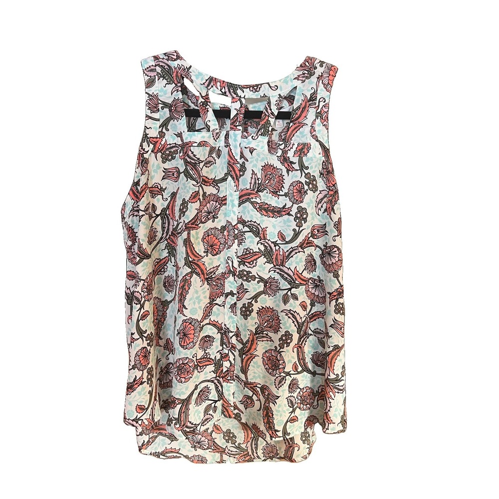 Candie's XL Floral Cage Neck Tank Top Pink Mint Green Sleeveless Blouse Boho